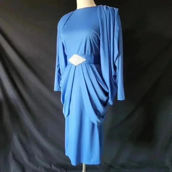VINTAGE  80s Jewel Tone Cocktail Evening Dress S 4-6 - Picture 2 of 14